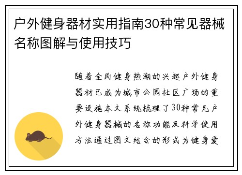 户外健身器材实用指南30种常见器械名称图解与使用技巧